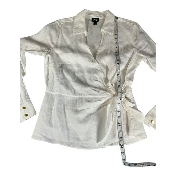 INC International Concepts White Wrap Blouse Size M 100% Linen Cotton NWOT - Picture 7 of 12